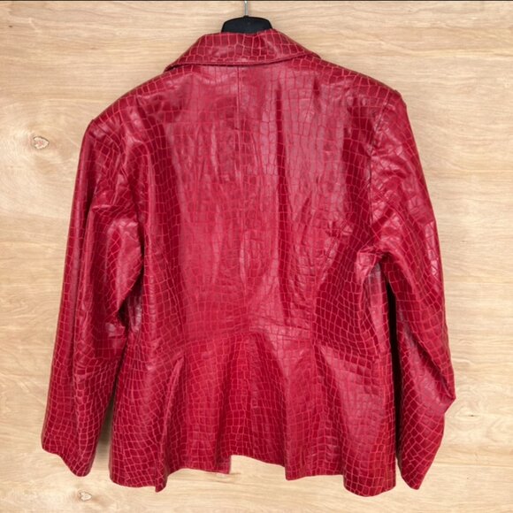 vintage dialogue croc embossed genuine leather blazer red large - Picture 2 of 10